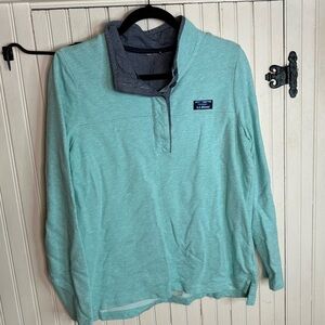 L.L. Bean Blue Cotton Quarter Zip Pullover Sweater